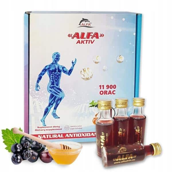ALFA AKTIV pakovanje sa bočicama, aronijom i medom