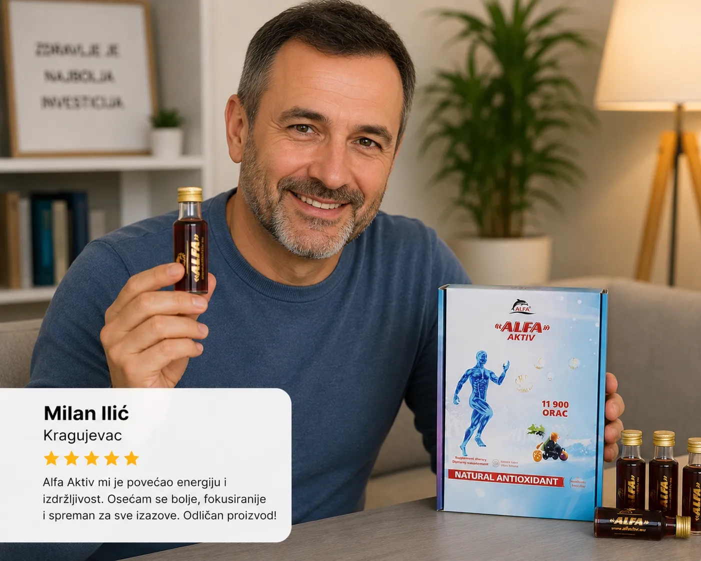Milan Ilić, Kragujevac (★★★★★): Alfa Aktiv mi je povećao energiju i izdržljivost. Osećam se bolje, fokusiranije i spreman za sve izazove.